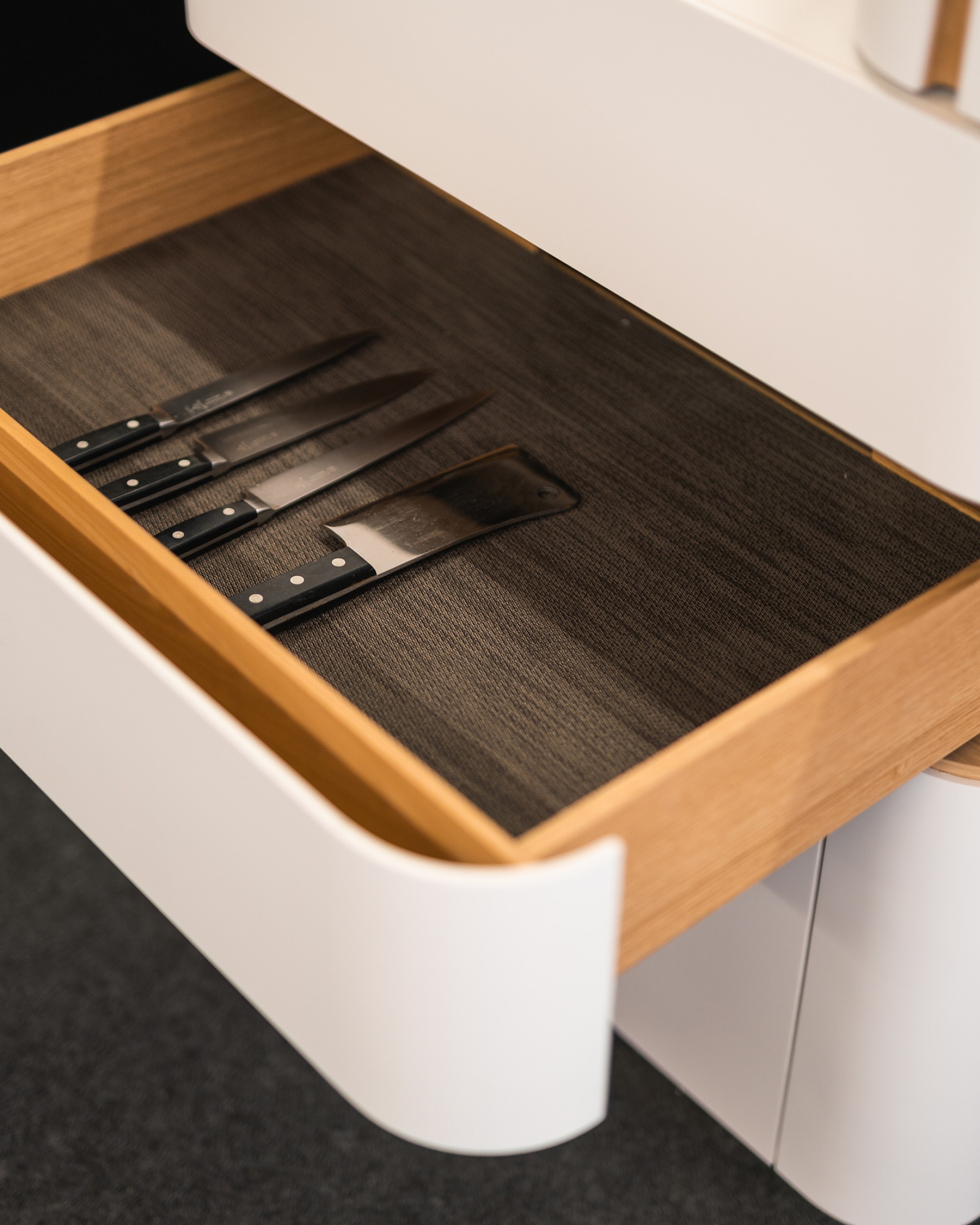 Benetorre Kitchen Tower open drawer with knives